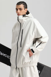 Men's Off-White Washed Effect Minimalist Multi-Pocket Waterproof Snow Jacket